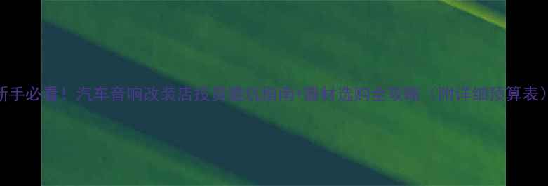 图片 新手必看！汽车音响改装店投资避坑指南+器材选购全攻略（附详细预算表）