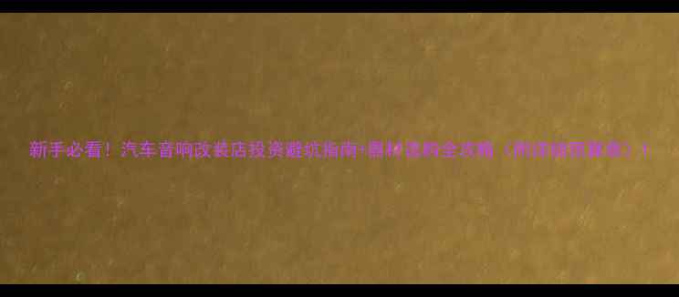 图片 新手必看！汽车音响改装店投资避坑指南+器材选购全攻略（附详细预算表）1