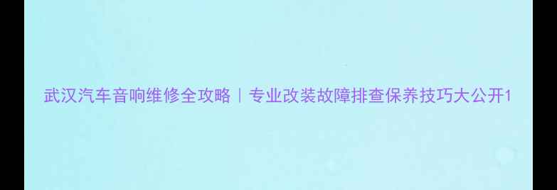 图片 武汉汽车音响维修全攻略｜专业改装故障排查保养技巧大公开1