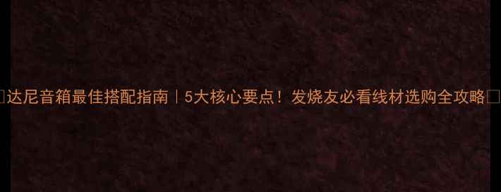 图片 🎵达尼音箱最佳搭配指南｜5大核心要点！发烧友必看线材选购全攻略🎧2